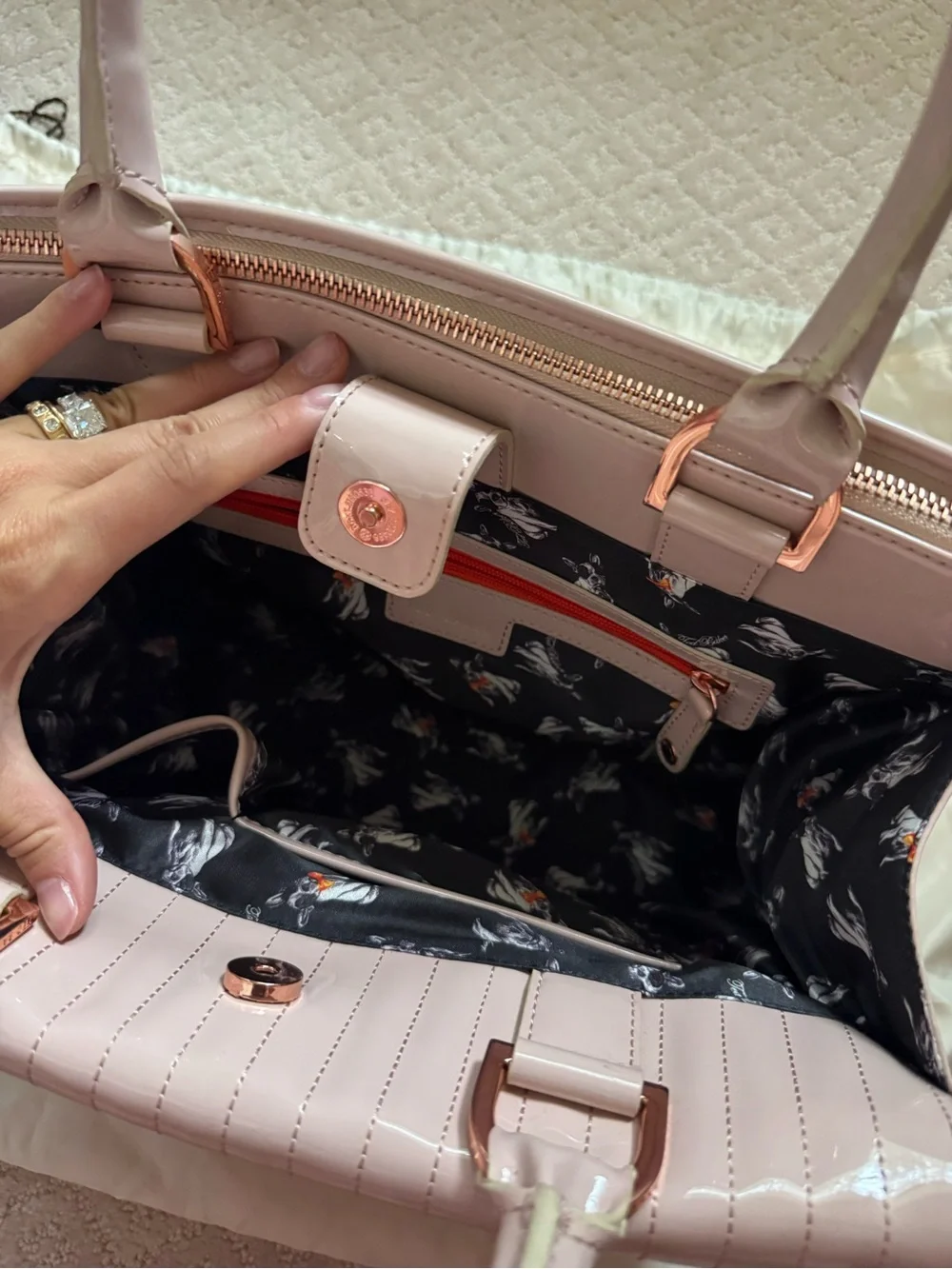 Ted Baker London Blush Patent Top-Handle Satchel with Gold Accent